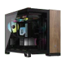 2500X Micro ATX Dual Chamber PC Case - Black/Walnut Wood